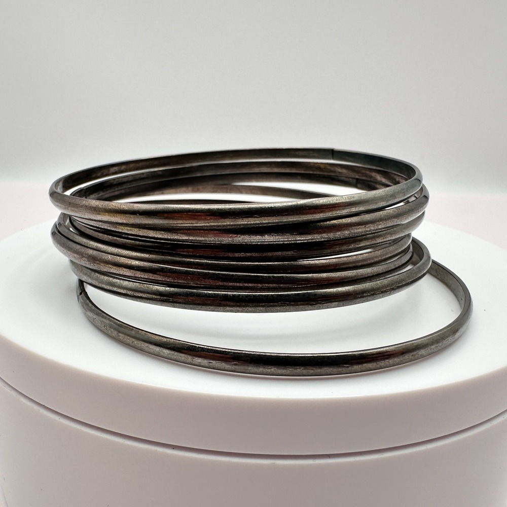 Vintage Y2K Silver Tone Stackable Hand Bangle Set Women's Classic Jewelry